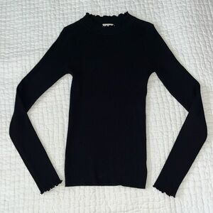 Dreamers By Debut ribbed black long sleeve lettuce trim